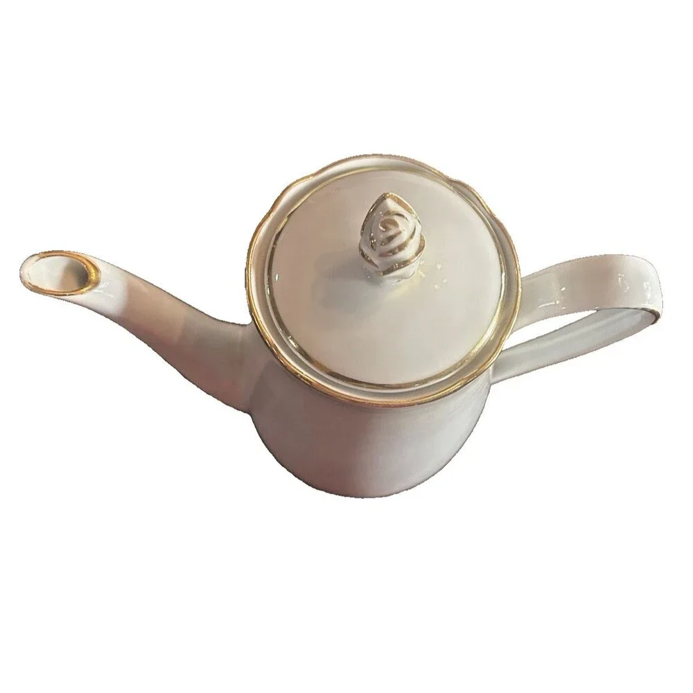 Vintage Bavaria Germany White Porcelain Coffee Pot Mold K 1032 Gold Tulip Lid